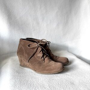 Franco Sarto Women’s Size 9 Brown Leather Suede Lace Up Ankle Wedge Boots
